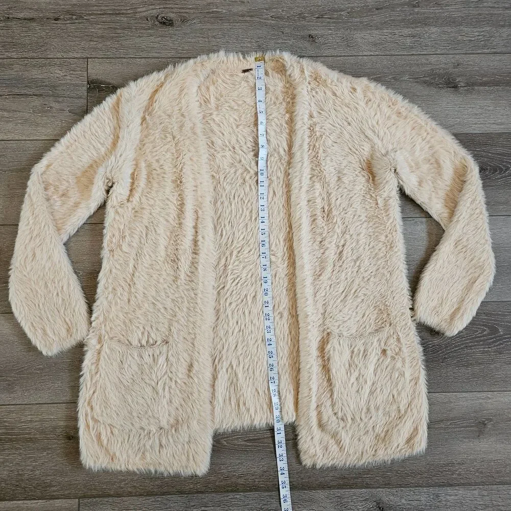 Free People Oatmeal Fuzzy Faux Fur Open Cardigan W/Pockets Oversized M